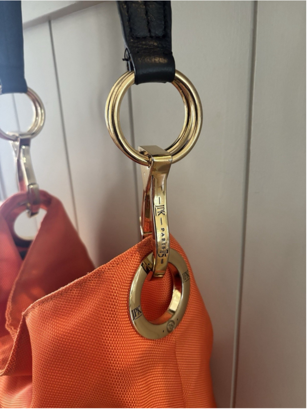 JPK Paris 75 Orange Canvas Hobo Bucket Bag Brown Leather Strap Goldtone Hardware - Picture 2 of 7